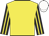 Yellow, black and yellow striped sleeves, white cap