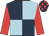 Dark blue and light blue (quartered), red sleeves, dark blue and red check cap