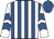 White and royal blue stripes, chevrons on sleeves, royal blue cap