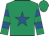 Emerald green, royal blue star, hooped sleeves