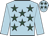 Light blue, dark green stars, light blue sleeves