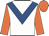 White, royal blue chevron, orange sleeves and cap