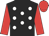 Black, white spots, red sleeves and cap