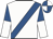 White, royal blue sash, royal blue and white halved sleeves, royal blue and white quartered cap