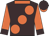 Brown, large orange spots, orange collar, orange sleeves, brown cuffs and cap, orange peak