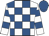 White and royal blue check, hooped sleeves, royal blue cap