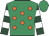 Emerald green, orange spots, dark green and white hooped sleeves, emerald green cap