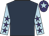 Dark blue, light blue sleeves, purple stars, purple cap, light blue star
