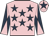 Pink, dark blue stars, dark blue and pink diabolo on sleeves, pink cap, dark blue star