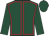 Dark green, red seams, dark green sleeves and cap
