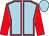 Light blue, red seams, red sleeves, light blue cap