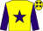 Yellow, purple star & sleeves, purple stars on cap