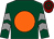 Dark green, orange disc, dark green and grey chevrons on sleeves, maroon and dark green hooped cap