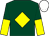 Dark green, yellow diamond, halved sleeves, white cap