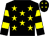 Black, yellow stars, hooped sleeves, black cap, yellow stars