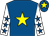 Royal blue, yellow star, white sleeves, royal blue stars, royal blue cap, yellow star