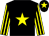 Black body, yellow star, yellow arms, black striped, black cap, yellow star