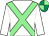 white, light green cross sashes, emerald green and light green quartered cap