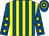 Royal blue and yellow stripes, royal blue sleeves, yellow stars, hooped cap