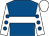 Royal blue, white hoop, white sleeves, royal blue spots, white cap