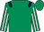 Emerald green, dark blue epaulets, white stripes on sleeves, emerald green cap