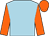 light blue, orange sleeves and cap