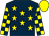 Dark blue, yellow stars, checked sleeves, yellow cap