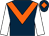 Dark blue, orange chevron, white sleeves, dark blue cap, orange diamond