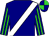 Navy, white sash, lime green striped sleeves & quartered cap