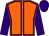 Orange, purple seams, sleeves and cap