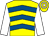 Yellow & royal blue chevrons, white sleeves, yellow & white hooped cap