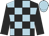 Black and light blue check, black sleeves, light blue cap