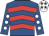 Royal blue, red chevrons, royal blue sleeves, white spots, white cap, royal blue stars