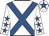 White, royal blue cross belts, white sleeves, royal blue stars, white cap, royal blue star