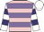 Pink, mauve hoops, white and purple hooped sleeves, white cap