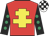 Red, yellow cross of lorraine, black sleeves, emerald green spots, white & black check cap