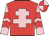 Red, pink cross of lorraine, pink sleeves, red chevrons, pink & red quartered cap