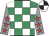 Emerald green & white check, grey sleeves, red stars, black & white quartered cap