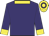 Purple, yellow collar & cuffs,  yellow cap, purple hoop