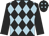 Black & light blue diamonds, black sleeves, light blue diamonds on cap