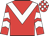 Red, white chevron, white chevrons on sleeves, check cap