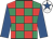Emerald green & red check, royal blue sleeves, white cap, royal blue star