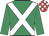 Emerald green, white cross sashes, red and white check cap
