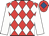 Red & white diamonds, white sleeves, red cap, royal blue diamond