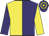 Purple & yellow halved, sleeves reversed, hooped cap