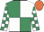 White & emerald green quartered, check sleeves, orange cap