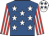 Royal blue, white stars, red & white striped sleeves, white cap, royal blue stars