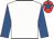 White, royal blue sleeves, red cap, royal blue star