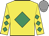 Yellow, emerald green diamond, emerald green diamonds on sleeves, grey cap