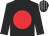 Black, red disc, black and grey striped cap